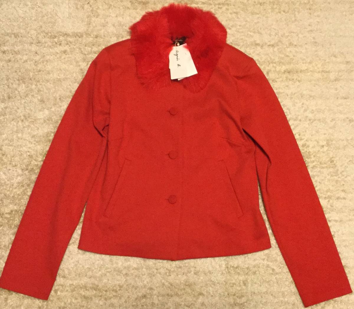  regular price 74%OFF unused tag equipped Agnes B agnes b. jacket fake fur red S lady's Christmas Halloween .