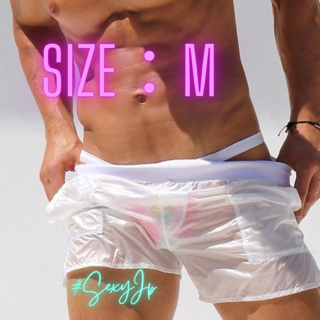 SW1M-27 極薄 シースルー 透明 水著 セクシー スイムウェア ビーチ海 ビキニ プール ゲイ トレーニング ジム 筋トレ シアーパンツ #SexyJp