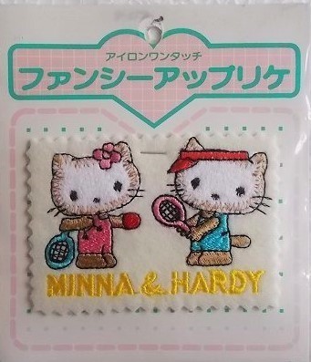 80s ファンシー アップリケ 昭和 レトロ 猫 ネコ ワッペン/テニス スポーツ ねこ パッチ キティ? かわいい キャラクター104_画像1