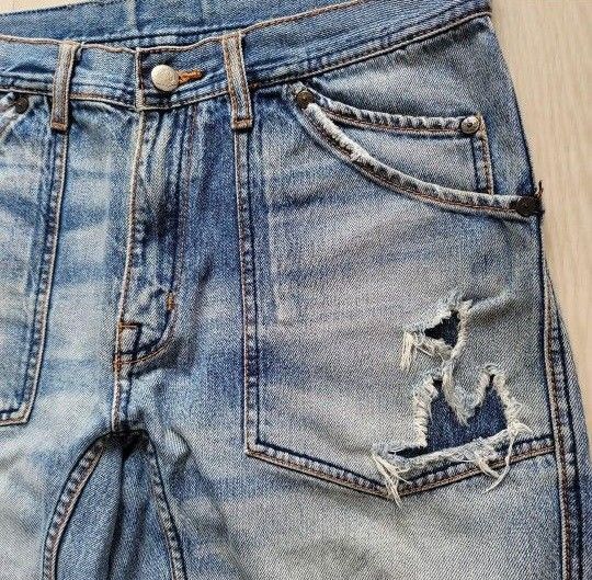 EVISU~ デニムパンツ 32 刺繍カモメ エビス ダメージ加工 【古着 EVISU~ デニムパンツ 32 刺繍カモメ エビス ダメージ加工 【古着