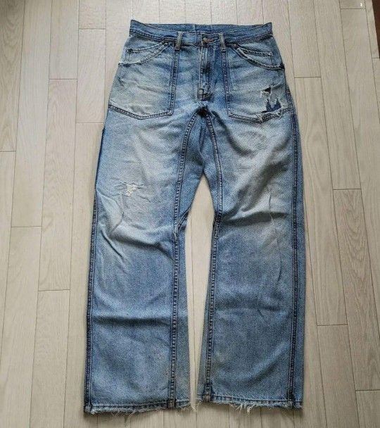 EVISU~ デニムパンツ 32 刺繍カモメ エビス ダメージ加工 【古着 EVISU~ デニムパンツ 32 刺繍カモメ エビス ダメージ加工 【古着