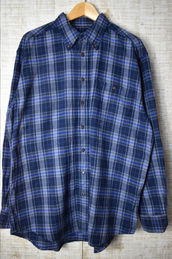 ☆80-90年代 US古着 WOOLRICH ウールリッチ ネルシャツ チェック ネイビー紺【L】コットン　　　　　◆9792◆_画像2