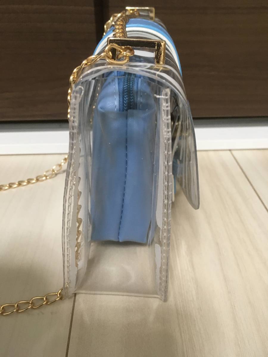  lady's Mini shoulder bag clear chain pouch attaching blue color 