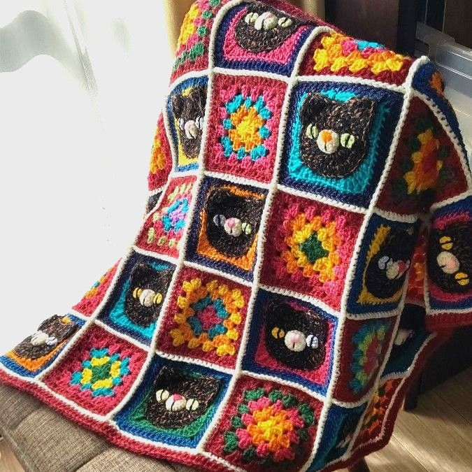 ハンドメイド かぎ針編み 猫モチーフのひざ掛け|Yahoo!フリマ ハンドメイド かぎ針編み 猫モチーフのひざ掛け|Yahoo!フリマ