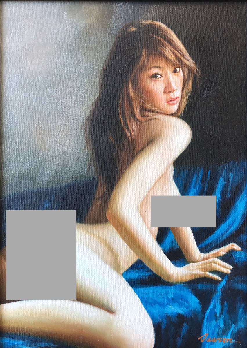 油絵 人物画『女豹』Dawson作 肉筆１点物 女性 ヌード 裸婦 セクシー 美女 S3-2.19-【P】AO1_画像2