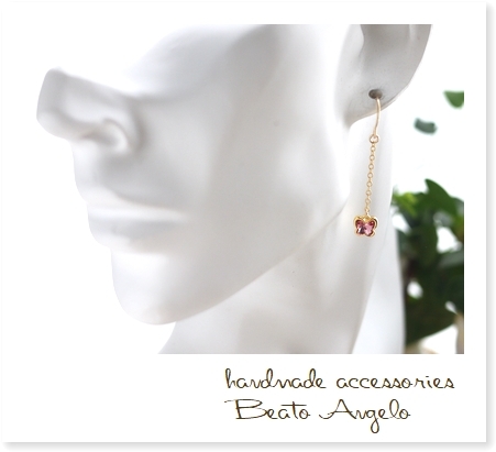 +angelo+K14GF Swarovski 4748. chain earrings (p-003) light rose simple butterfly . pink 