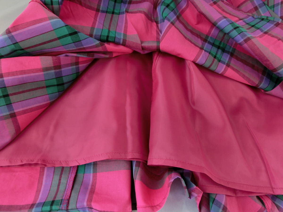 ◯【M】ピンク系 マドラスチェック ロングスカート《５５－２》の画像3