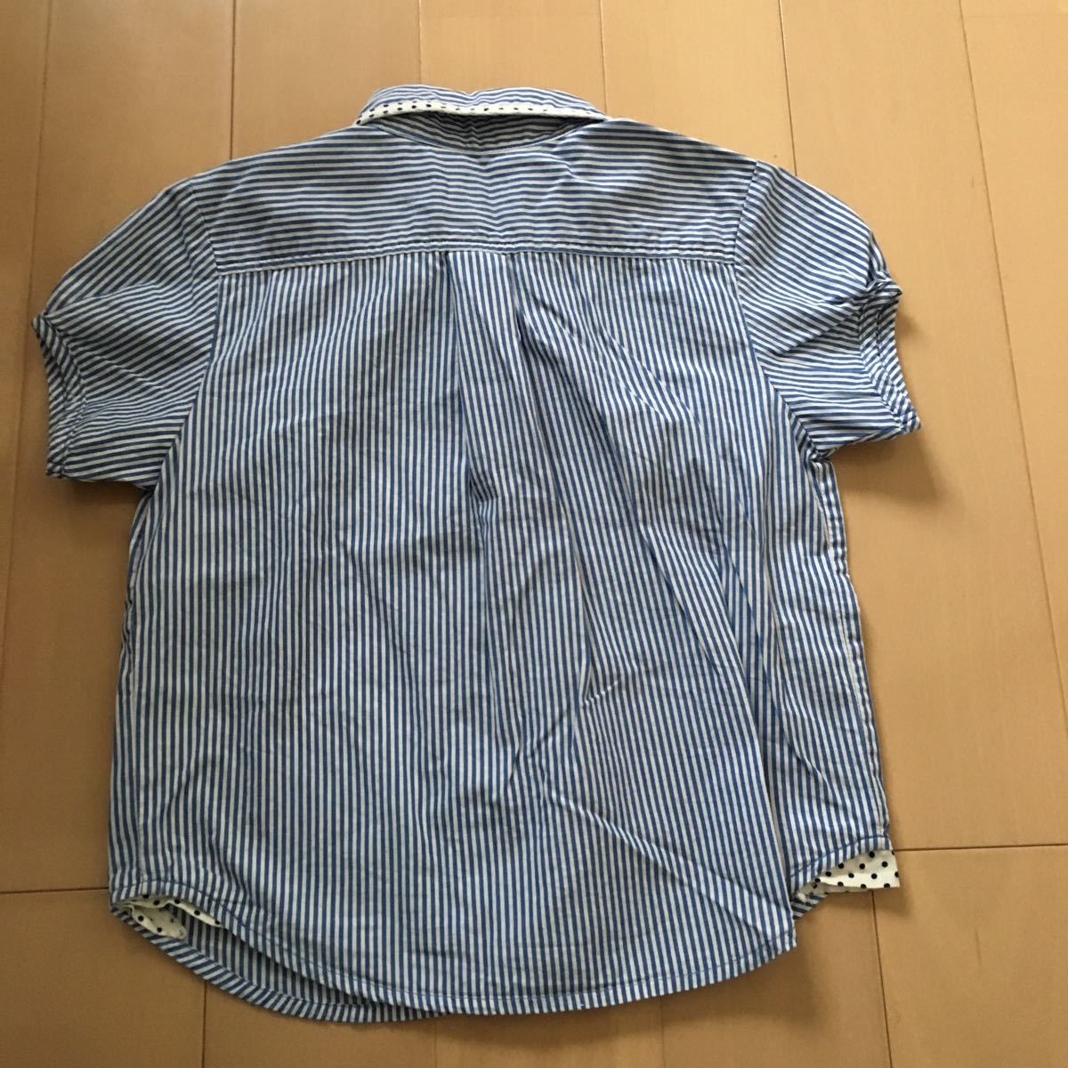  free shipping beautiful goods SHIPS refreshing stripe short sleeves shirt circle collar 120cm postage included 