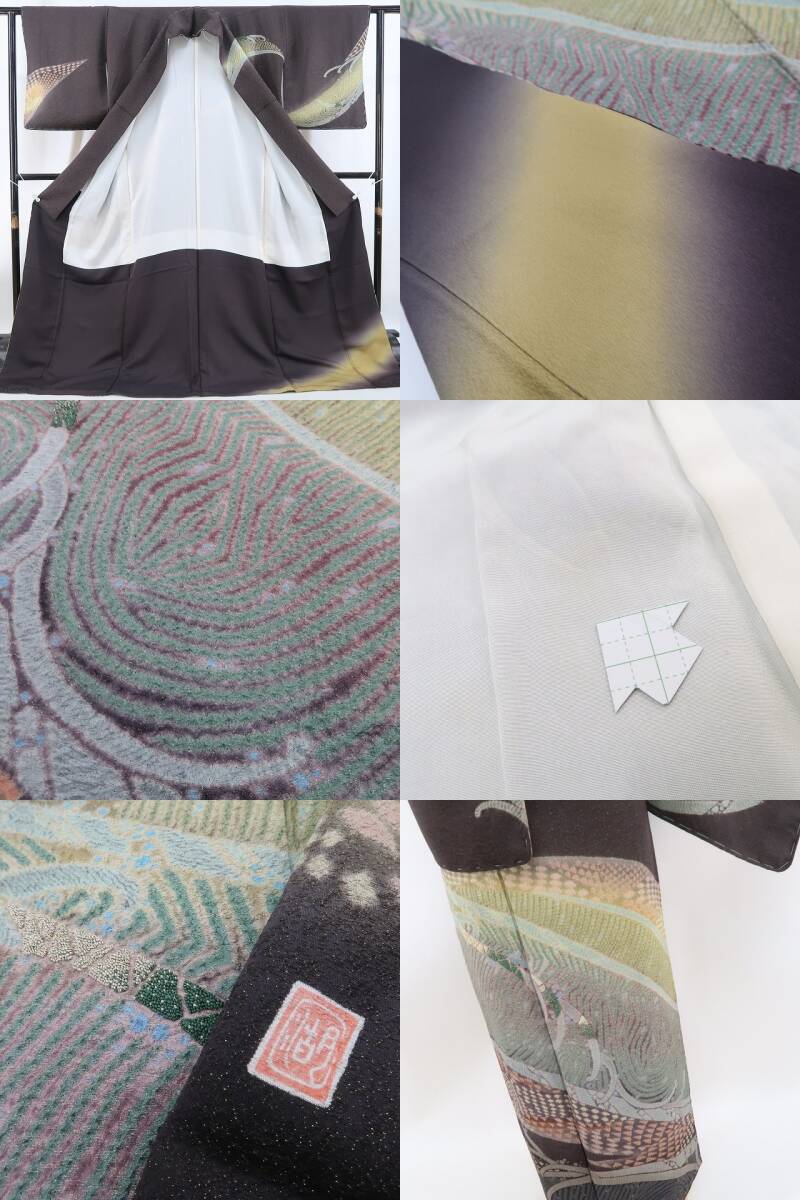 tomihisa 新品 滝泰謹製 おぼろ染 相良刺繍 金通し 落款 着物 tomihisa 新品 滝泰謹製 おぼろ染 相良刺繍 金通し 落款 着物