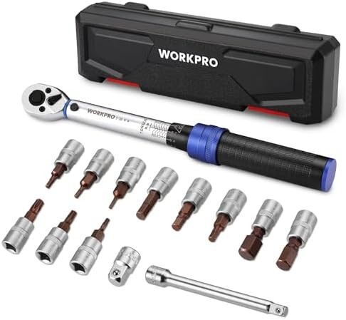 【送料無料】WORKPRO トルクレンチ 14点組 差込角6.35mm(1/4インチ) プレセット型 ビットソケット エクステンシ