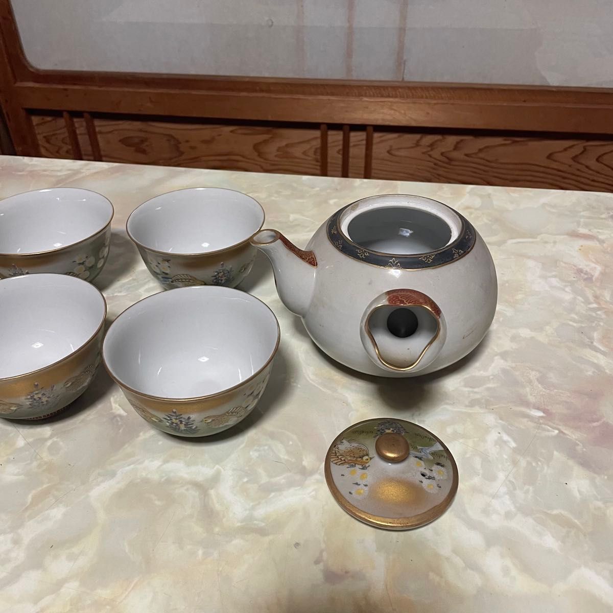 美品】九谷焼 茶器 急須 湯呑み5客セット うずら 金彩｜Yahoo