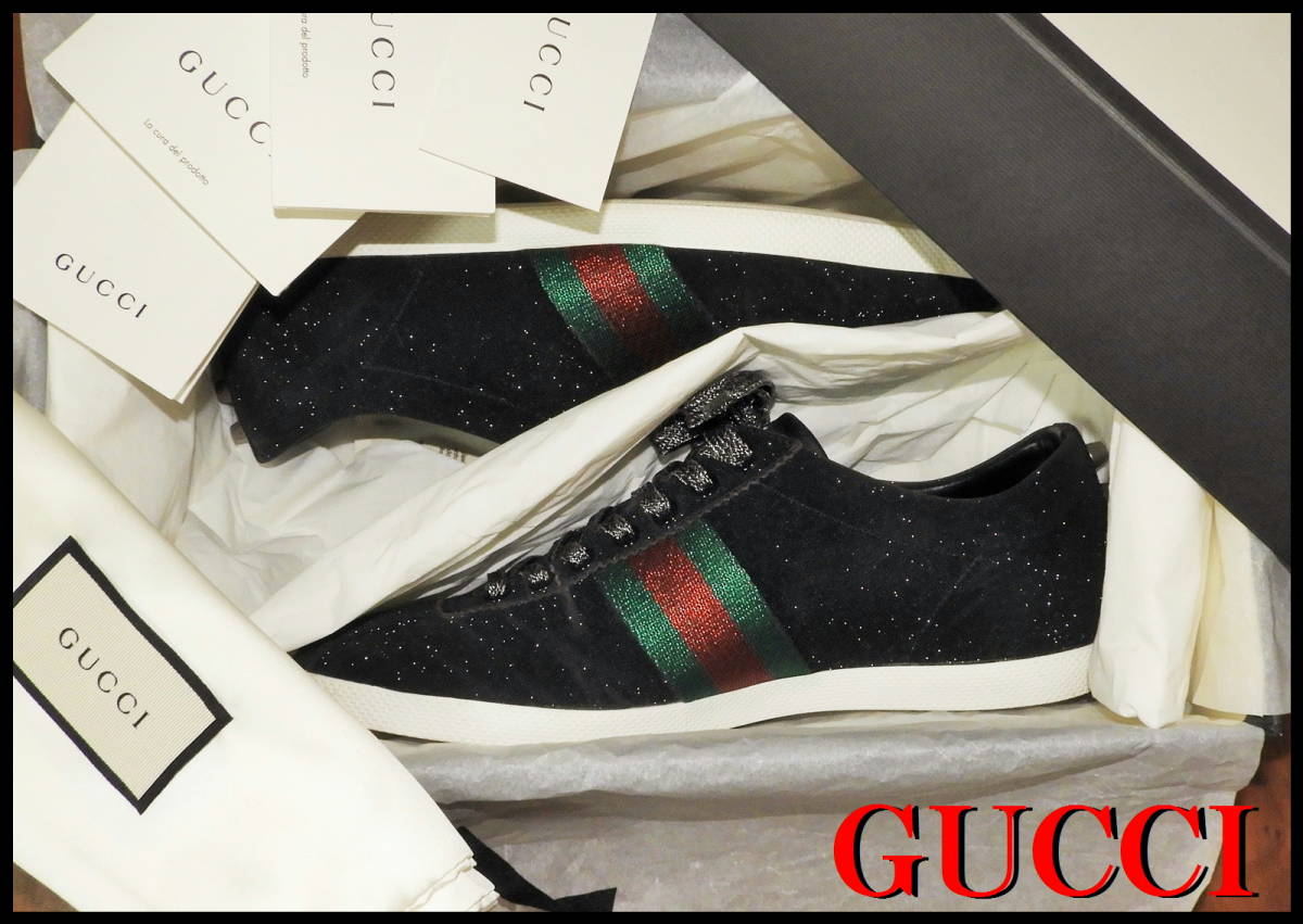  стандартный товар GUCCI ламе Sherry линия спортивные туфли мужской low cut g Ritter заклепки обувь 26.5cm зеленый красный чёрный прекрасный товар Gucci принадлежности в наличии 