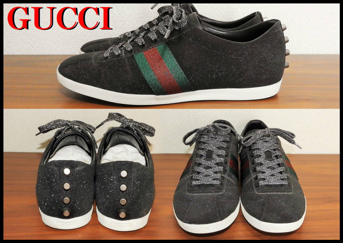  стандартный товар GUCCI ламе Sherry линия спортивные туфли мужской low cut g Ritter заклепки обувь 26.5cm зеленый красный чёрный прекрасный товар Gucci принадлежности в наличии 