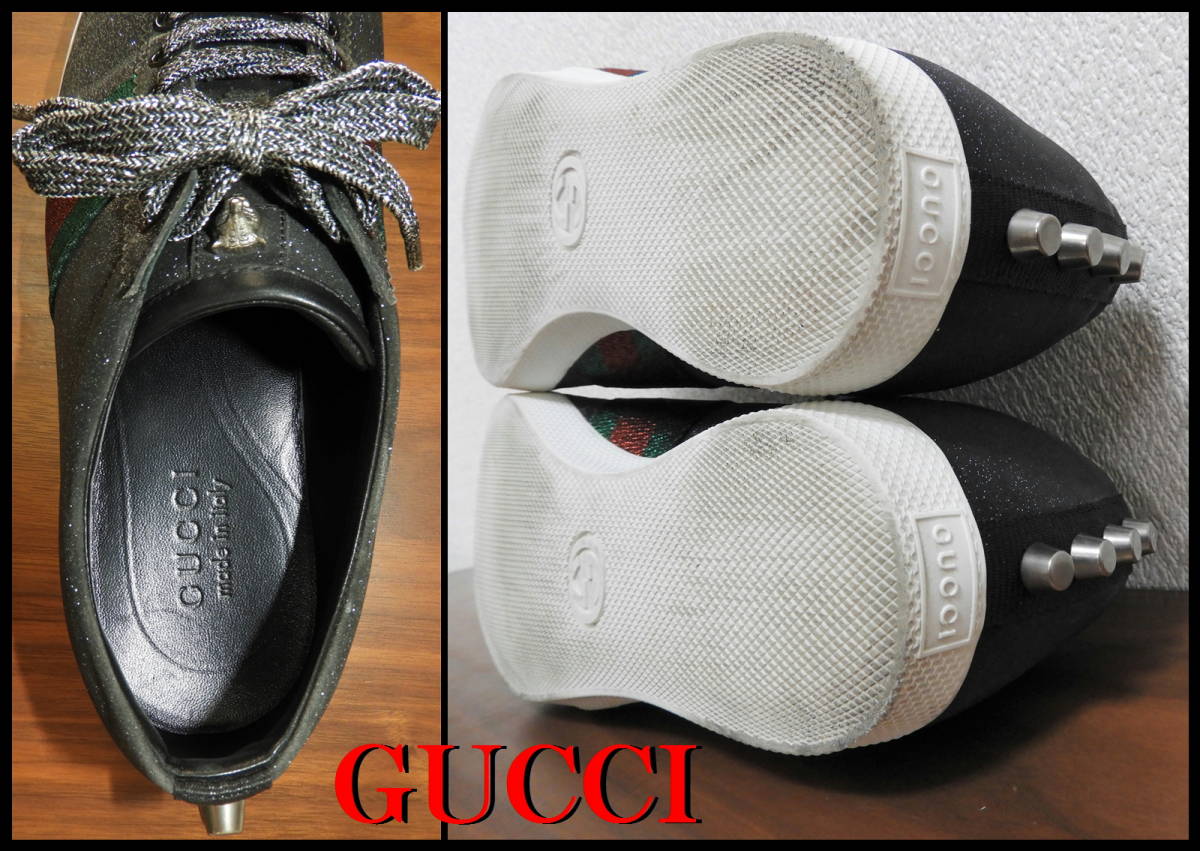  стандартный товар GUCCI ламе Sherry линия спортивные туфли мужской low cut g Ritter заклепки обувь 26.5cm зеленый красный чёрный прекрасный товар Gucci принадлежности в наличии 