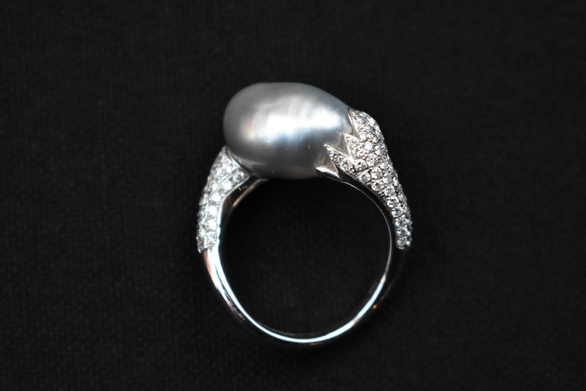 ダイヤモンド 真珠 パール 指輪 リング K18 750刻印 大粒 デザインリング 9.6ｇ 13号 展示品 未使用 画像13枚掲載中_画像6