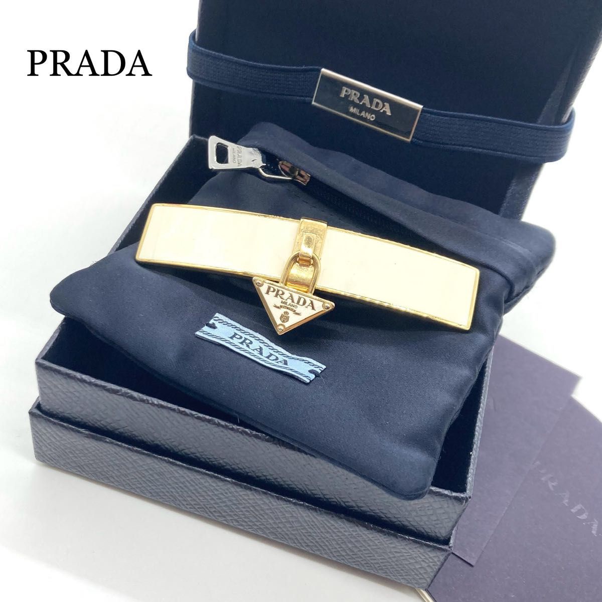 【箱付き☆極美品】PRADA バレッタ ヘアクリップ 三角ロゴ アイボリー