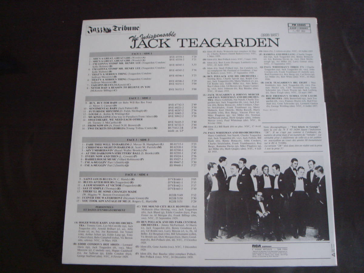 2LP　フランス盤　JACK　TEAGARDEN/THE　INDISPENSABLE　1928-1957_画像3