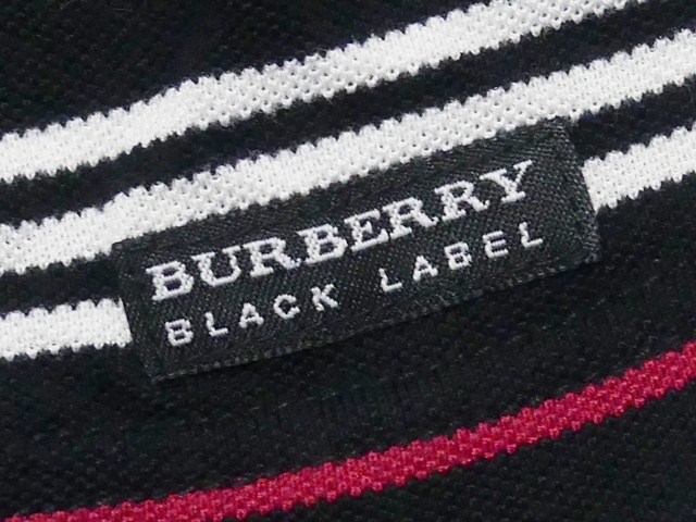 即決★BURBERRY BLACK LABEL★メンズM 廃版 ポロシャツ バーバリーブラックレーベル 2 黒 ブラック 赤 三陽商会正規 ナイト刺繍 ボーダー柄