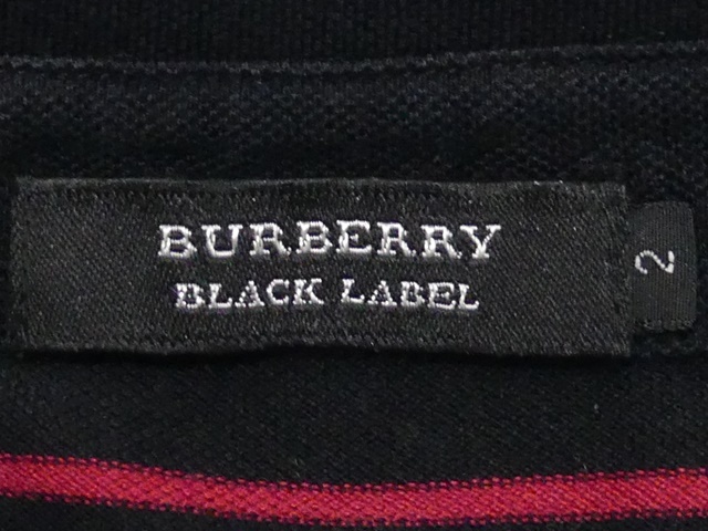 即決★BURBERRY BLACK LABEL★メンズM 廃版 ポロシャツ バーバリーブラックレーベル 2 黒 ブラック 赤 三陽商会正規 ナイト刺繍 ボーダー柄