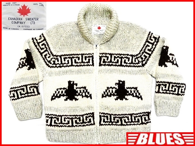 即決★カナダ製 CANADIAN SWEATER★メンズM位 カウチンセーター カナディアンセーター イーグル 鷲 ウールジャケット ジップアップパーカー_画像1