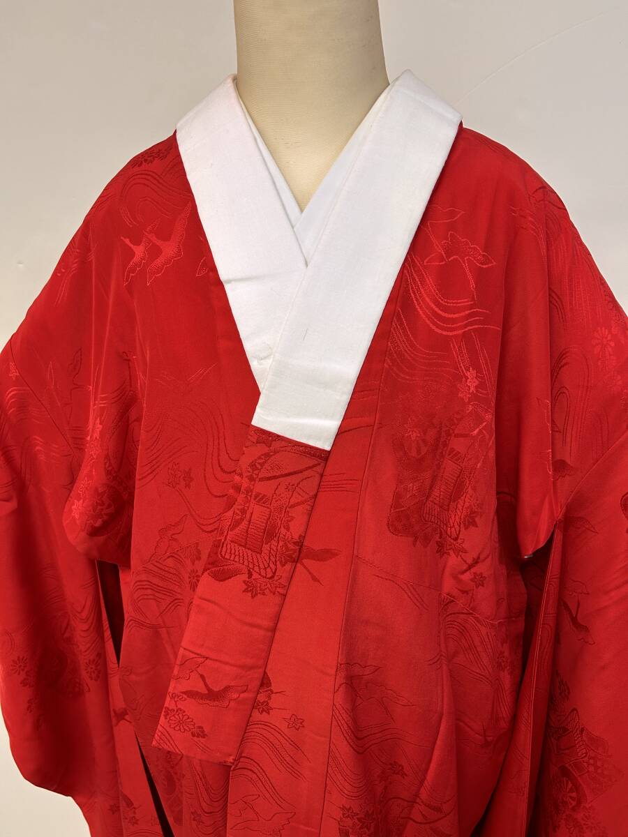 長襦袢 振袖用 アンティーク風 真紅 赤 状態良好 正絹 三松 長襦袢 振袖用 アンティーク風 真紅 赤 状態良好 正絹 三松