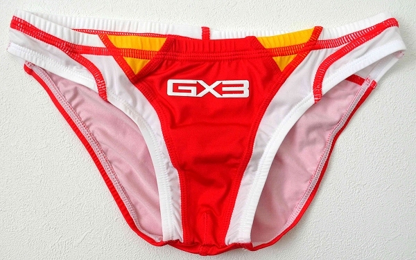 ★【GX3 ジーバイスリー】競パン風デザイン ビキニブリーフ レッド×ホワイト×イエロー Mサイズ