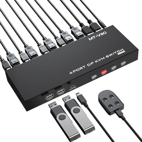 DisplayPort 切替器 4 ポート 4入力1出力 KVMケーブル付き