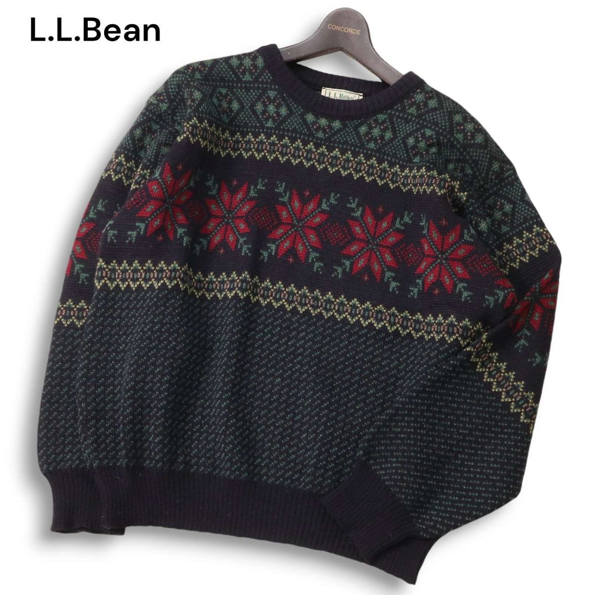 古典 80s~90s★ L.L.Bean ヴィンテージ エルエルビーン アイルランド製★ ノルディック柄 ウール ニット セーター Sz.M メンズ I4T03446_A#K 男性用