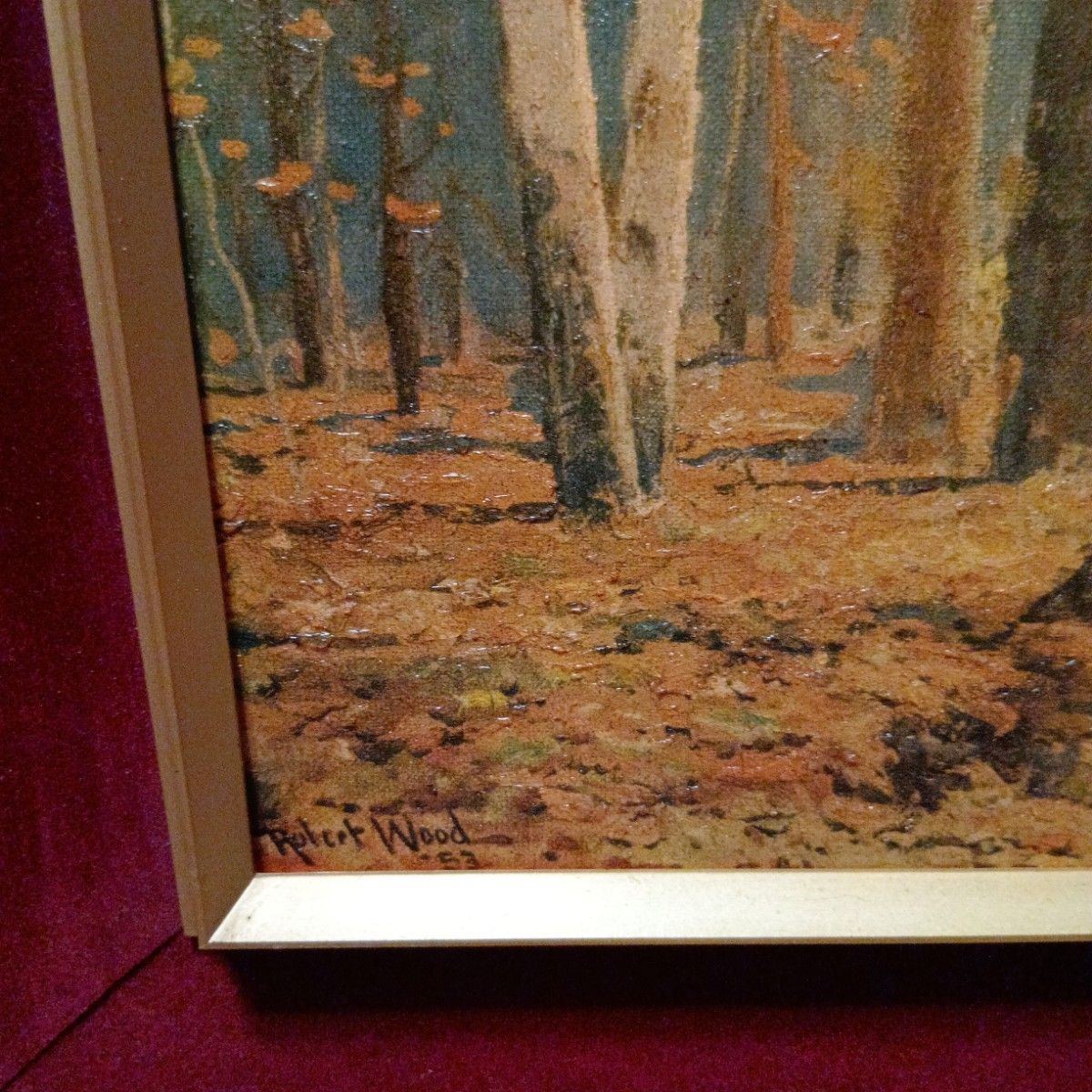 画題 秋景色 ロバートウッド作 複製画 ビンテージ 油絵 風景画 画題 秋景色 ロバートウッド作 複製画 ビンテージ 油絵 風景画
