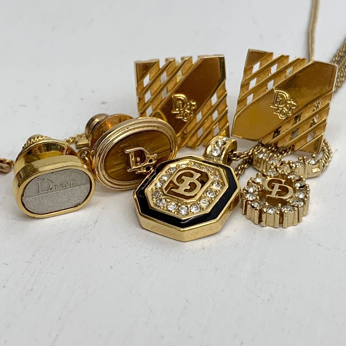 1円~! Dior ディオール アクセサリー まとめ ネックレス カフス タイタック 総重量 33.4g CD Christian Dior 飛び石あり 