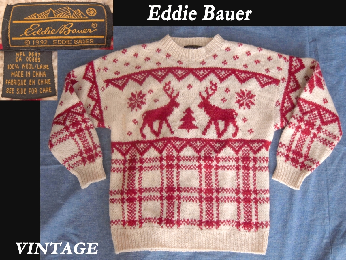80s 90s ビンテージ Eddie Bauer ローゲージ knit セーター USAアメリカ vintage クリスマス xmas サンタクロース　RL