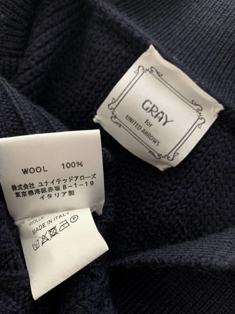 GRAY for UNITED ARROWS イタリア製ウールカーディガン size48 グレイ 別注 ユナイテッドアローズ ネイビー 紺 メンズ 秋冬_画像3