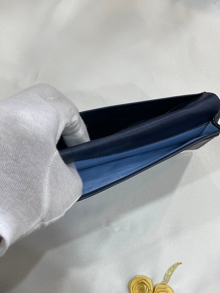 ステファノブランキーニ 長財布 二つ折り ネイビー 本革 極薄 ステファノブランキーニ 長財布 二つ折り ネイビー 本革 極薄