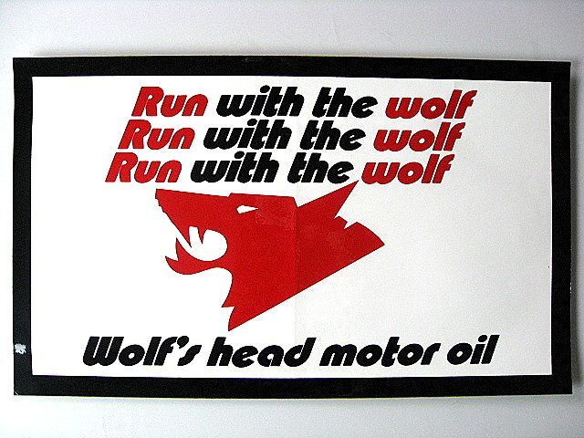  очень большой! 1970*s WOLF'S HEAD Wolf`s head Vintage переводная картинка масло жестяная банка осмотр . рисовое поле табличка FORD Chevrolet Ford Ame машина HOTRODroda-
