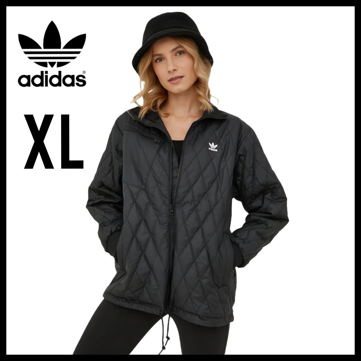 adidas 黒 XL キルティングジャケット パファージャケット 中綿 adidas 黒 XL キルティングジャケット パファージャケット 中綿
