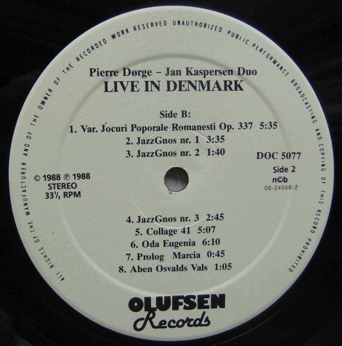 ◆ PIERRE DORGE - JAN KASPERSEN Duo / Live In Denmark ◆ Olufsen DOC 5077 (Denmark) ◆_画像4