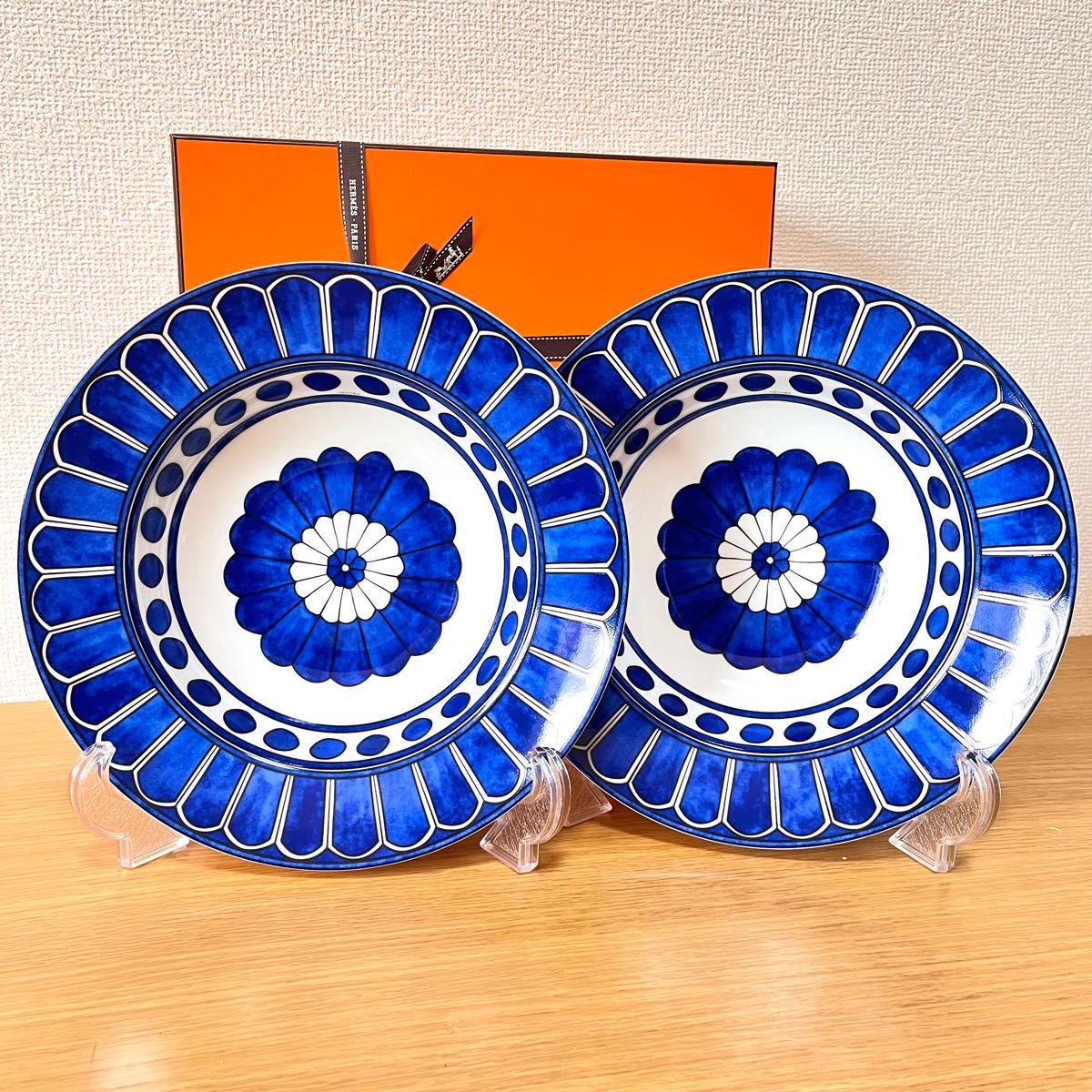 廃盤 極美品 2枚】エルメス ブルーダイユール パスタプレート 廃盤 極美品 2枚】エルメス ブルーダイユール パスタプレート