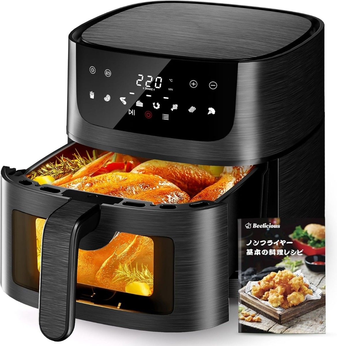 Beelicious ノンフライヤー 4.5L 可視窓 大容量 電気フライヤー オイルカット 最高温220℃ 1~5人 黒 Beelicious ノンフライヤー 4.5L 可視窓 大容量 電気フライヤー オイルカット 最高温220℃ 1~5人 黒