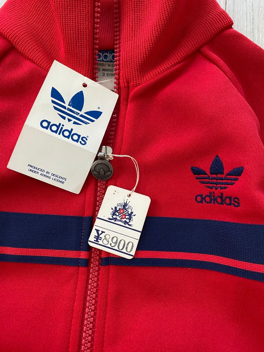 a-05/デッドストック adidas アディダス デサント レッド×ホワイト レア 90s 新品 アディダス ジャージ セットアップ ビンテージ
