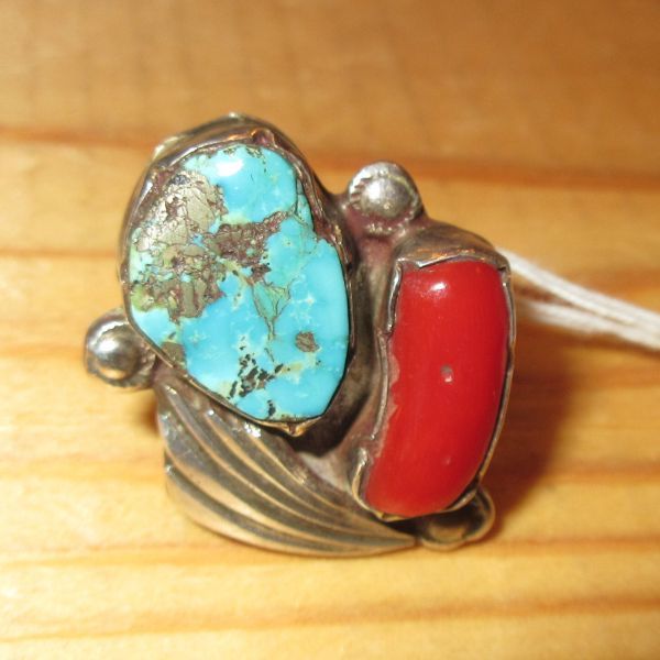  antique Vintage old clothes * Navajo group Indian jewelry neitivu silver ring * turquoise accessory 