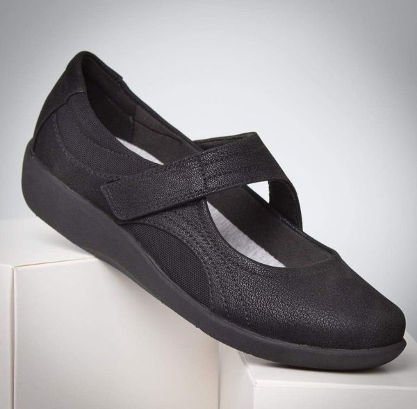 Clarks 軽量 ストラップ フラット メリージェーン スニーカー 送料無料 Clarks 25.5cm 超軽量 ベルクロ ストラップ ブラック