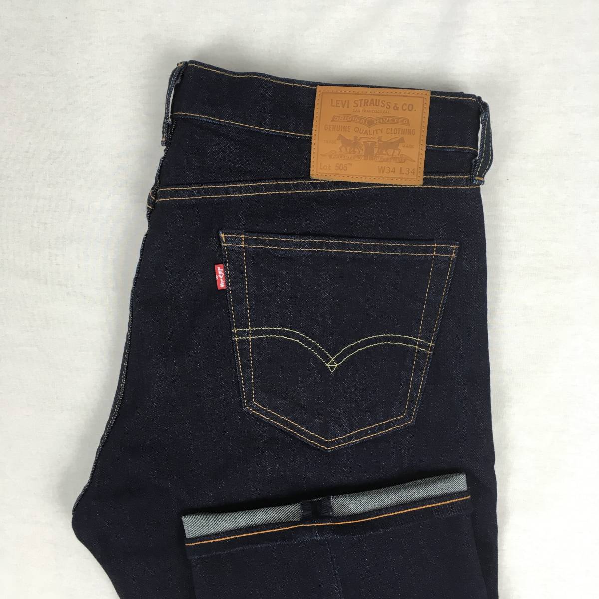 【美品】Levi's リーバイス BIG'E' 505 00505-1554 ストレッチ デニム パンツ ジーンズ W34 L34 革パッチ 濃紺_画像1