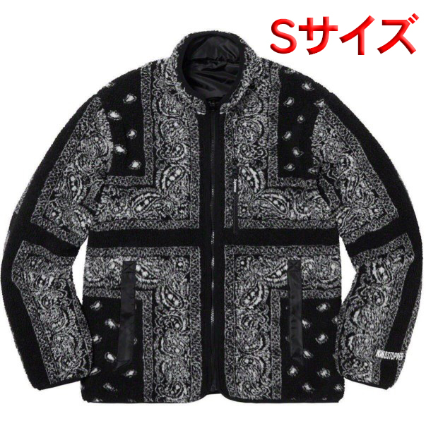 19FW Supreme Reversible Bandana Fleece Jacket シュプリーム リバーシブル バンダナ フリースジャケット ブラック 黒 Sサイズ_画像1