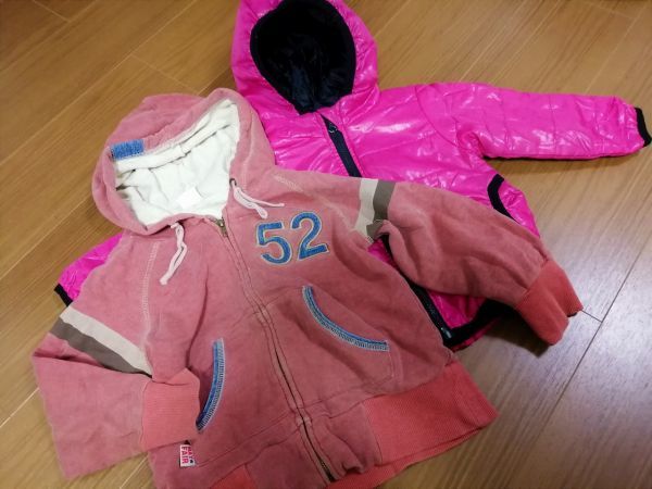 jjyk8-187 ■ motherways マザウェイズ ZAK ■ 女の子 キッズ パーカー ジャケット アウター ピンク 2点セット 90_画像1