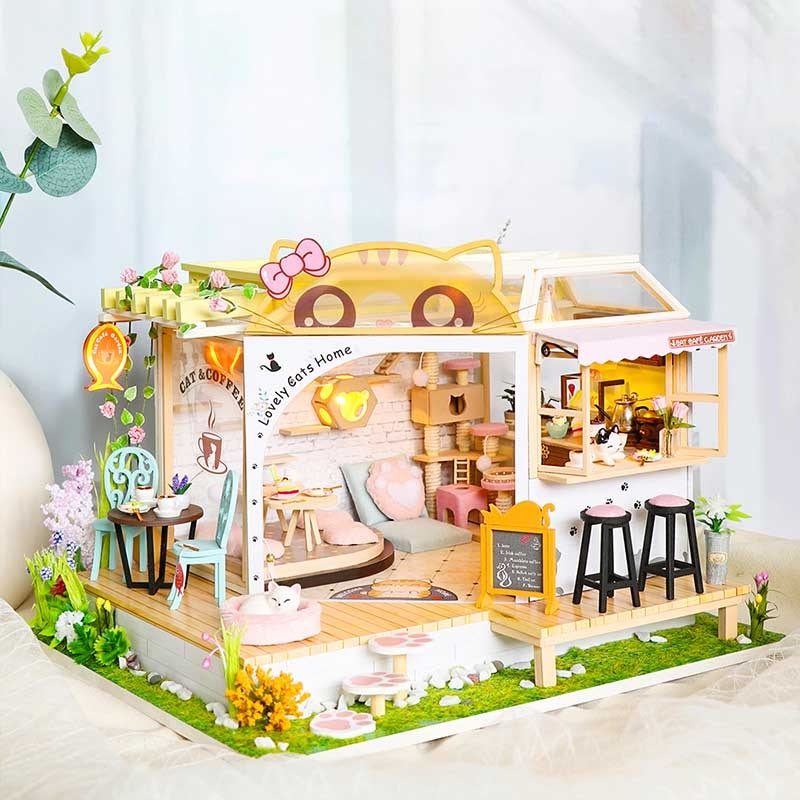 ★☆送料無料◆DIYドールハウス ミニチュア☆手作りキットセット ミニチュア　CAT CAFE GARDEN 猫カフェ☆★