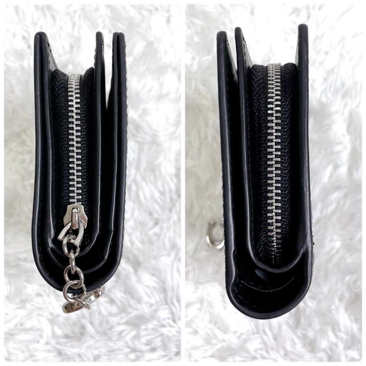 美品 COACH コーチ 折り財布 ブラック ホワイト アニマル柄 二 美品 COACH コーチ 折り財布 ブラック ホワイト アニマル柄 二