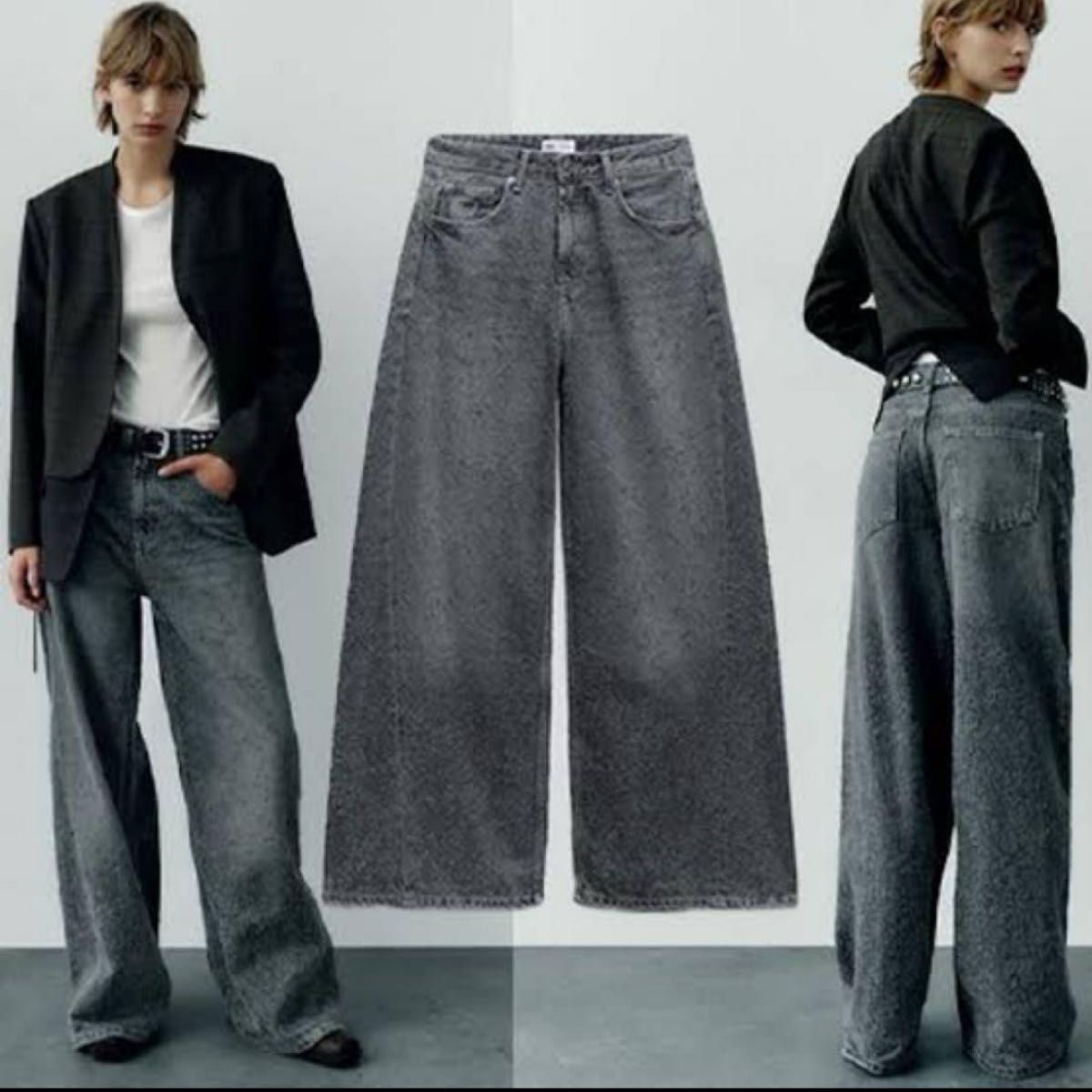 ZARA TRF SUPER WIDE LEG LOW RISE ダメージデニム デニムパンツ ZARA TRF SUPER WIDE LEG LOW RISE ダメージデニム デニムパンツ