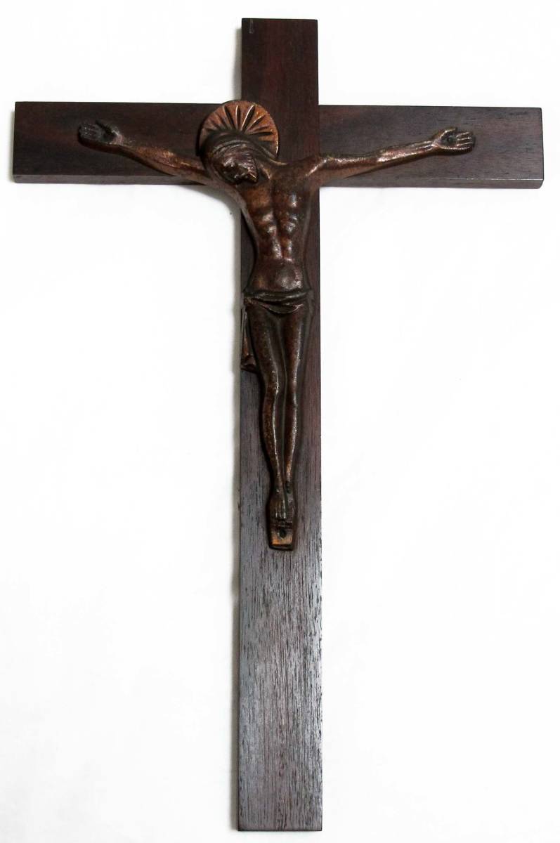 イタリア製／重厚なブロンズの十字架／壁かけ式／イエスキリスト