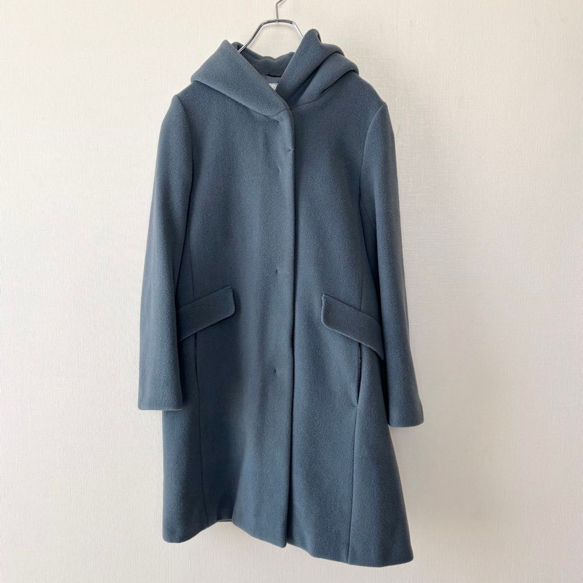 UNTITLED フーテッドコート ウール ロングコート ブルーグレー UNTITLED フーテッドコート ウール ロングコート ブルーグレー