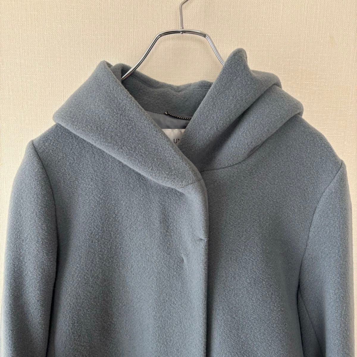 UNTITLED フーテッドコート ウール ロングコート ブルーグレー UNTITLED フーテッドコート ウール ロングコート ブルーグレー